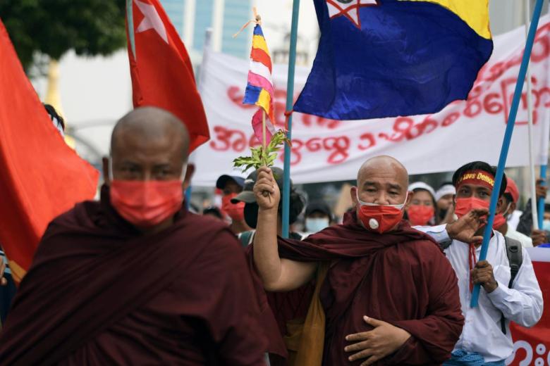 Buddhist monks in Myanmar split on anti junta movement The Straits Times
