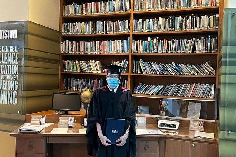 Traditional Chinese medicine physician Aw Yong Keong Poh graduated with a bachelor's degree in Chinese language and literature from the Singapore University of Social Sciences on May 4. PHOTO: COURTESY OF AW YONG KEONG POH