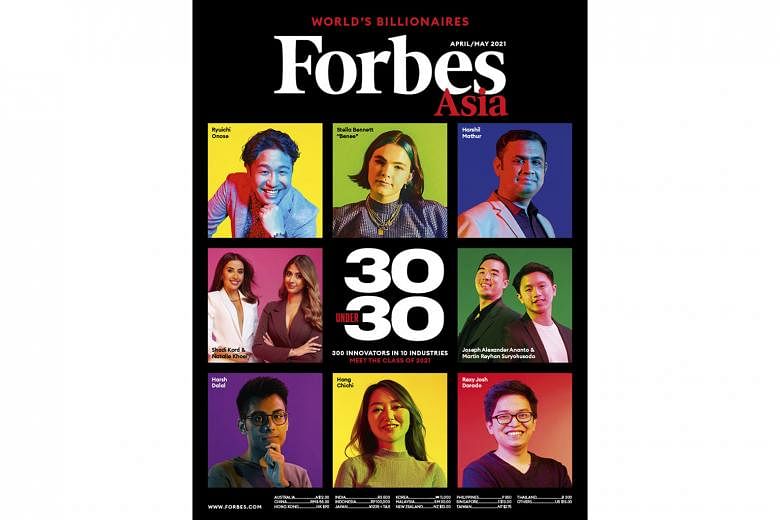 Mr Harsh Dalal (bottom left) was featured on the cover of the April/May issue of Forbes Asia along with others for the publication's annual 30 Under 30 Asia list. PHOTO: FORBES ASIA