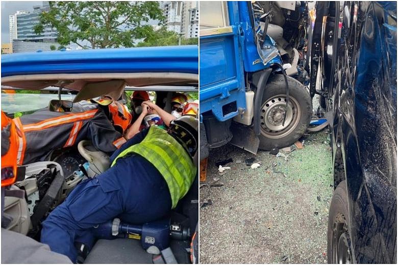 Lorry Driver Pinned In Seat After Accident In Jurong Freed After An ...