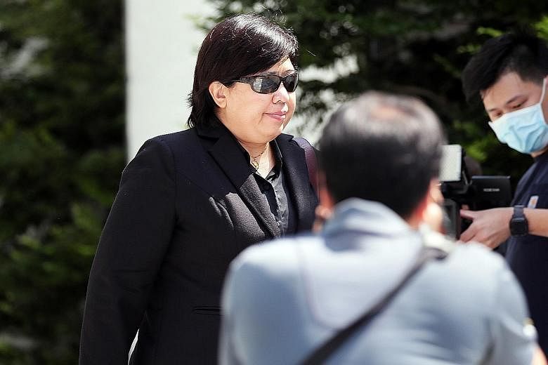 Phoon Chiu Yoke leaving the State Courts on Monday. While serving a stay-home notice last year, Phoon allegedly left her room at Marina Bay Sands and loitered around various places at the hotel without wearing a mask.