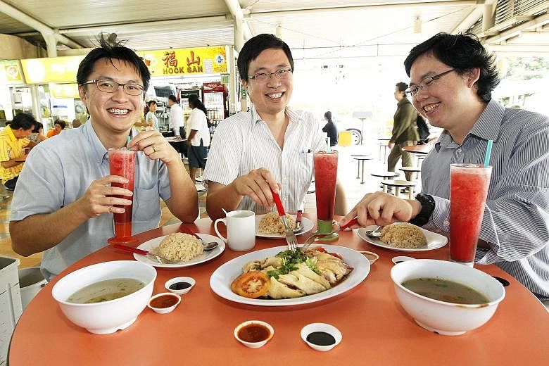 (From left) Food-loving entrepreneurs Tan Yung Yih, Dennis Goh and Wong Hoong An founded HungryGoWhere in 2006. It started off with food reviews, then grew into, among other things, a one-stop search engine that allowed users to find their ideal dini
