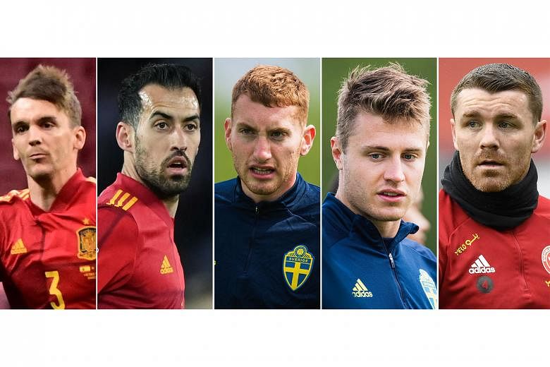 From left: Spaniards Diego Llorente and Sergio Busquets, Dejan Kulusevski and Mattias Svanberg of Sweden, and Scotland's John Fleck have all tested positive for Covid-19 in the build-up to Euro 2020.