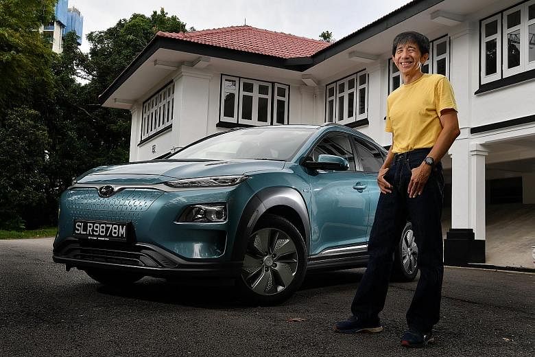 Retiree Bernard Chew, who drives a Hyundai Kona Electric, says cost was not the main consideration when he bought the electric vehicle in 2019, but that he wanted to be less reliant on fossil fuels.
