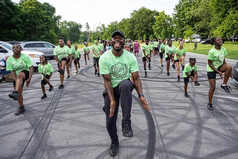 The Complex Collaboration Step Team in performance at the Juneteenth Unity Parade at Shawnee Park in Louisville, Kentucky, last Saturday. Juneteenth, or Emancipation Day, commemorates the end of slavery on June 19, 1865, in the US. President Joe Bide