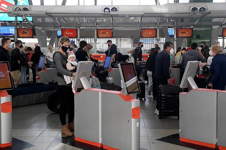 Travellers at Sydney's domestic airport yesterday. New Zealand has stopped quarantine-free travel with the Australian state of New South Wales for at least 72 hours after a rise in the number of cases in the Bondi Covid-19 cluster in Sydney.