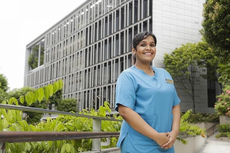 Khoo Teck Puat Hospital senior staff nurse Bindeeya Chandran earned a first-class degree while working on the front line of the Covid-19 pandemic and caring for her three-year-old son. KK Women's and Children's Hospital senior staff nurse Nurulhuda A