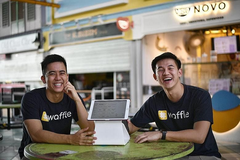 Co-founders of Waffle Technologies Zames Chua (left) and Auston Quek found the confidence to start a business after spending a year in Silicon Valley. The firm provides point-of-sale services to bricks-and-mortar food and beverage outlets, aiming to 