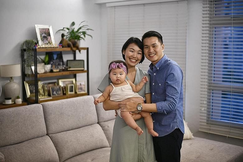 For public relations manager Amanda Moey and lawyer Joel Tan, the pandemic did not derail their desire to have more children. They welcomed their baby girl Lauren in November last year and plan to have more children. ST PHOTO: ARIFFIN JAMAR