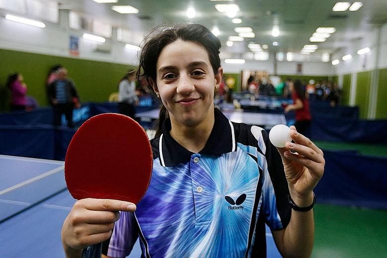 Syrian table tennis player Hend Zaza at the local club championships in Damascus in March. She was just five when she picked up a bat and will be the youngest competitor at Tokyo 2020.