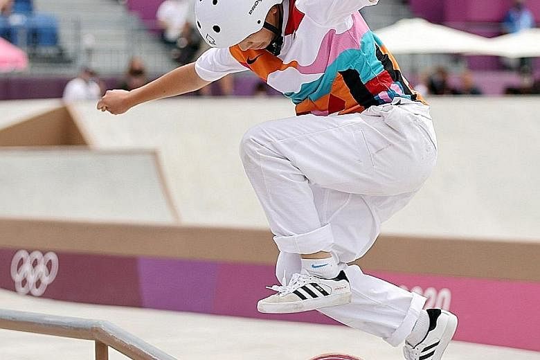 Momiji Nishiya did well in the tricks section for a total 15.26 points, helping Japan to a clean sweep of the street discipline. The teenager (below) aims to add a second gold in 2024.