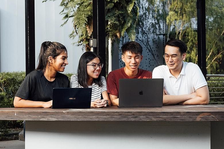 Mr Timothy Liau (second from right) wanted to bring together young minds to work towards a better mental health support system, and the result is a 24-hour virtual hackathon over Zoom that will be run by him and his teammates, (from left) Ms Bhawana 