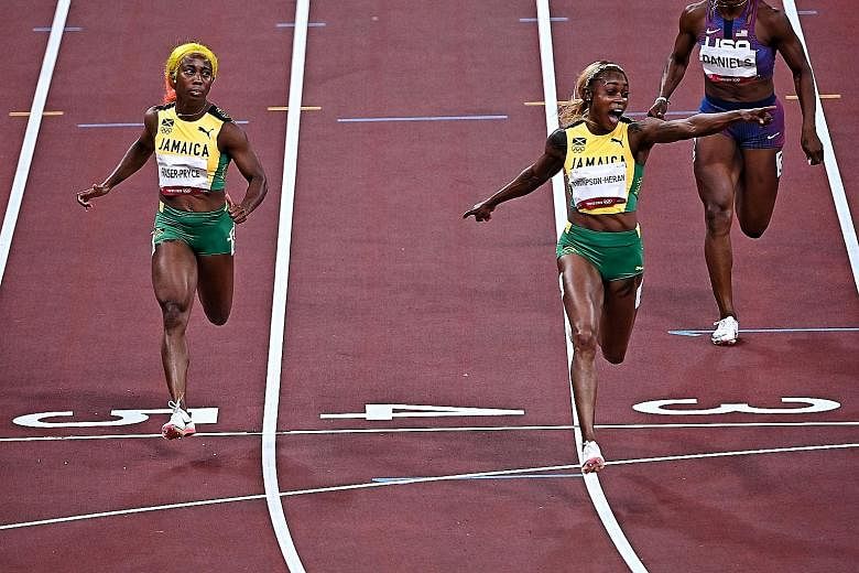 Jamaican Elaine Thompson-Herah had started to celebrate back-to-back Olympic 100m wins even before crossing the finishing line ahead of two-time winner Shelly-Ann Fraser-Pryce, bronze medallist Shericka Jackson and fourth-placed Marie-Josee Ta Lou fr
