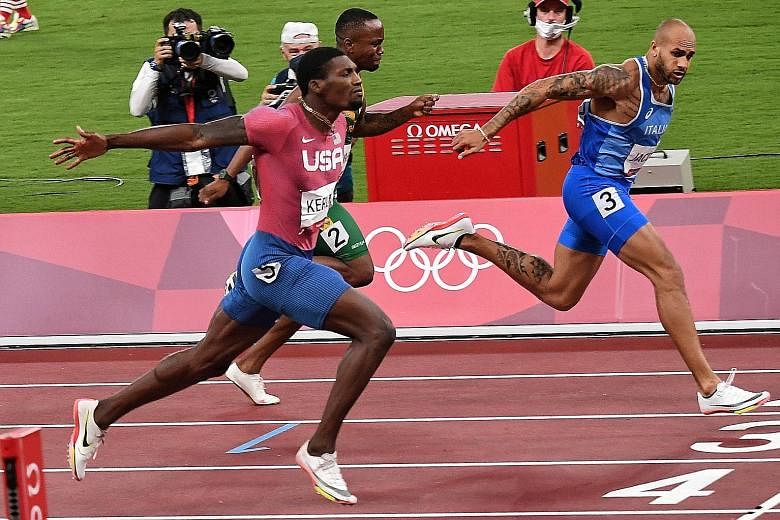 Italy's Lamont Marcell Jacobs just pips American Fred Kerley to the gold in the 100m final last night. South Africa's Akani Simbine (No. 2) finished fourth.