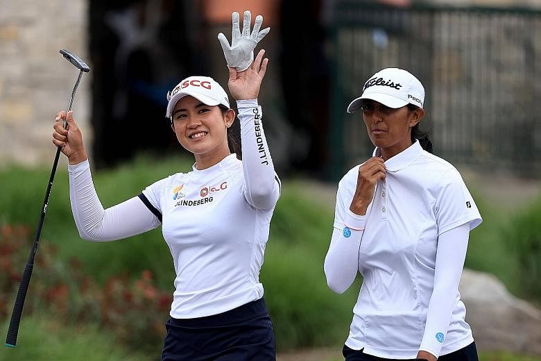 Thai Pajaree Anannarukarn (right) beat American Emma Talley in the play-off to win her maiden tour title at the LPGA World Invitational on Sunday.