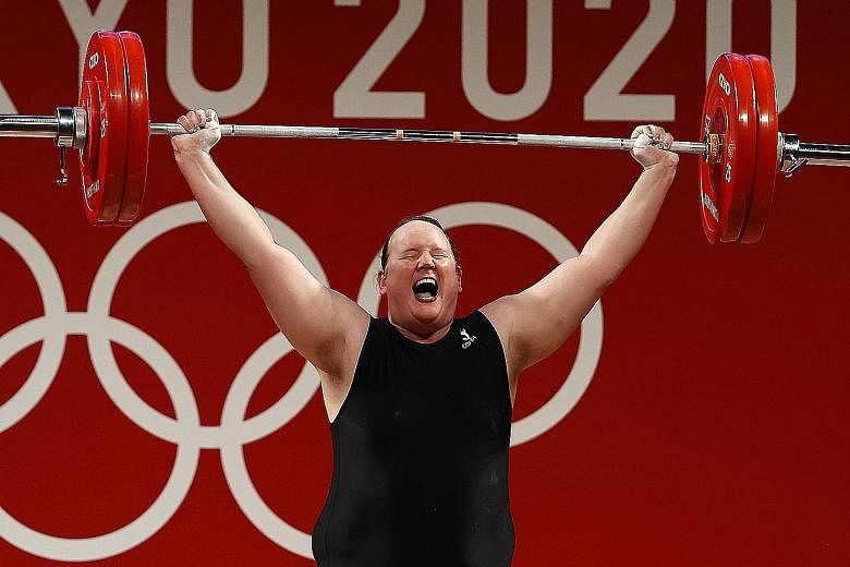 Laurel Hubbard dropped her first attempt at 120kg, got disqualified at 125kg, and had another chance at 125kg but could not hold on.