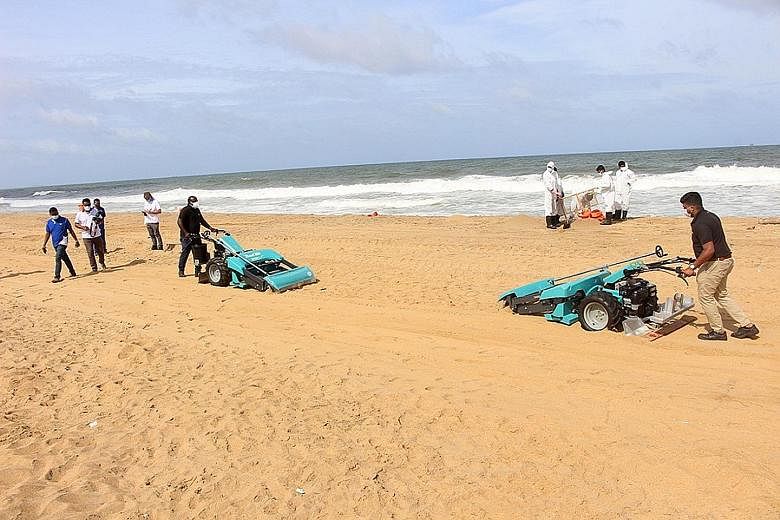 Beach cleaning machines donated by the Alliance to End Plastic Waste being used on a beach in Sri Lanka. PHOTO: FOREIGN MINISTRY, SRI LANKA