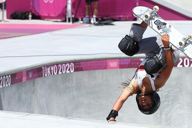Britain's 13-year-old Sky Brown in action at the Ariake Urban Sports Park in Tokyo. Skateboarding makes the Olympics feel hip, relevant and young. PHOTO: REUTERS