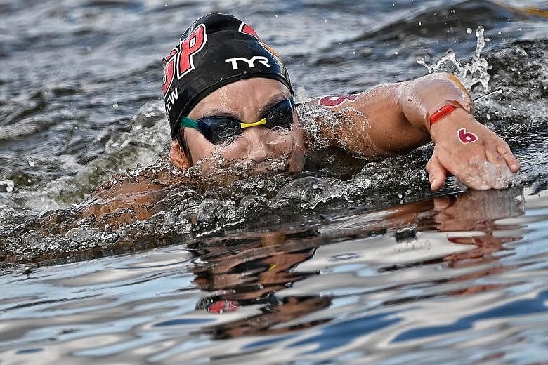Chantal Liew finished 23rd out of the field of 25 for marathon swimming at the Odaiba Marine Park yesterday to become the first Singaporean to compete in the event at an Olympics.