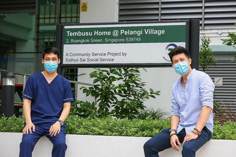 Mr Thein Lwin (left), a staff nurse at Tembusu Home who is from Myanmar, with the home's superintendent Alvin Tan. Out of about 60 staff in all at the home, Mr Tan said, about half are foreigners from Myanmar and the Philippines who perform the dutie