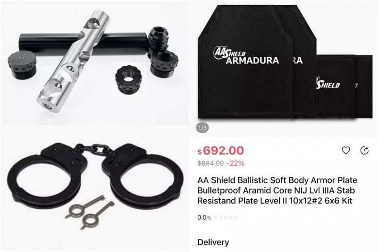 Gun parts, bulletproof vests, handcuffs for sale on e-commerce platforms  Lazada and Shopee