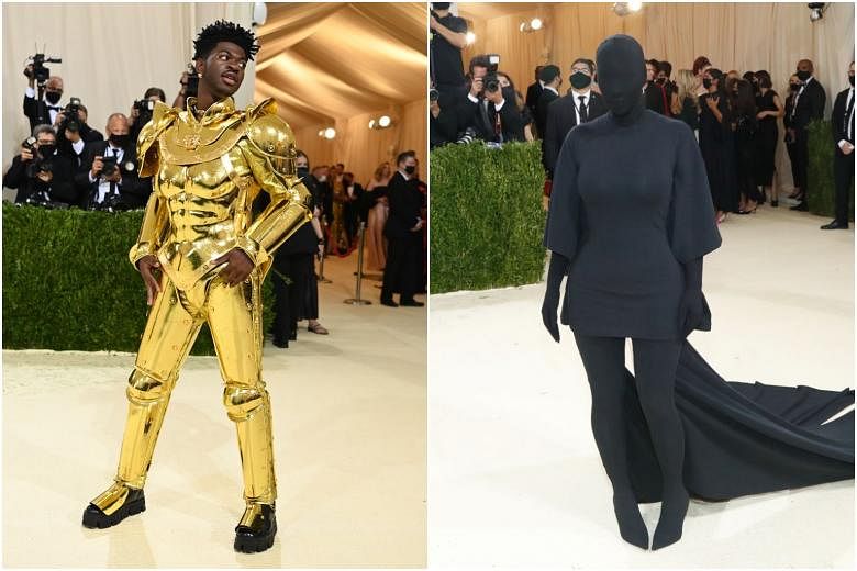 Gold armor for Lil Nas X, all black for Kim Kardashian at Met Gala