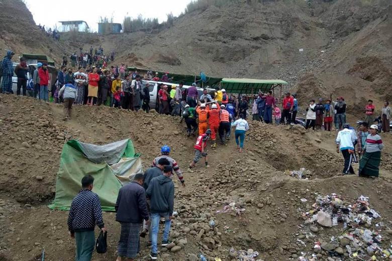 Två döda, poäng saknas efter myanmars jademinkatastrof