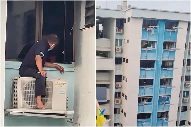 Photos of air-con worker without safety harness outside top-floor HDB flat  raise concern
