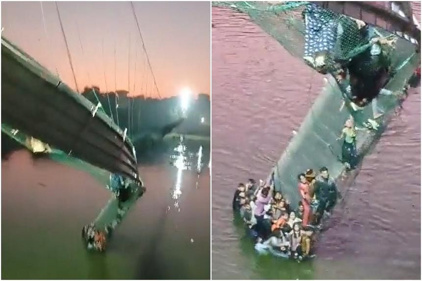 At least 60 killed as suspension bridge collapses in India, hundreds