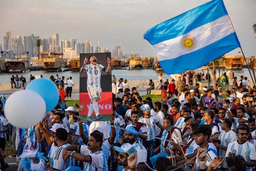 Qatar 2022 World Cup mascot and countdown clock on Doha waterfront