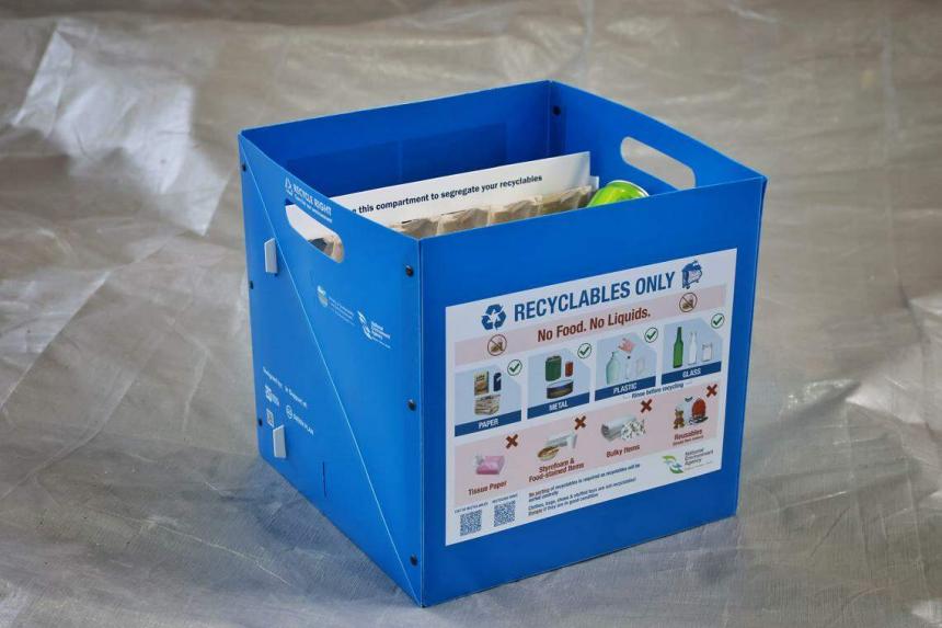14 Gallon Rectangular Blue Recycling Bin - Stackable, Indoor/Outdoor Use With Handles, For Plastic & Paper - Heavy Duty Container