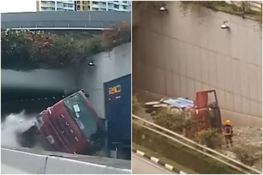 Truck tips over in Clementi, causing traffic to slow to a crawl The