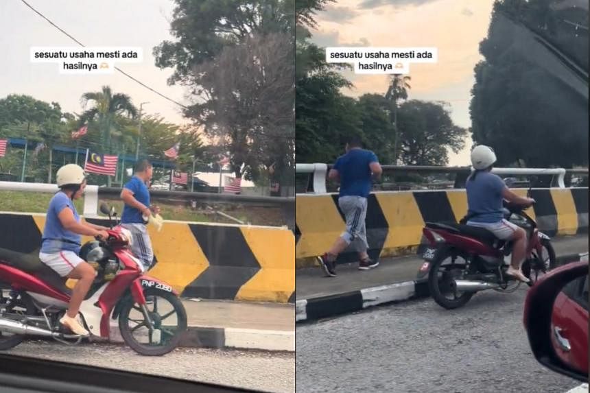 Cane-wielding mother in Malaysia forces son to jog while trailing behind him on motorbike