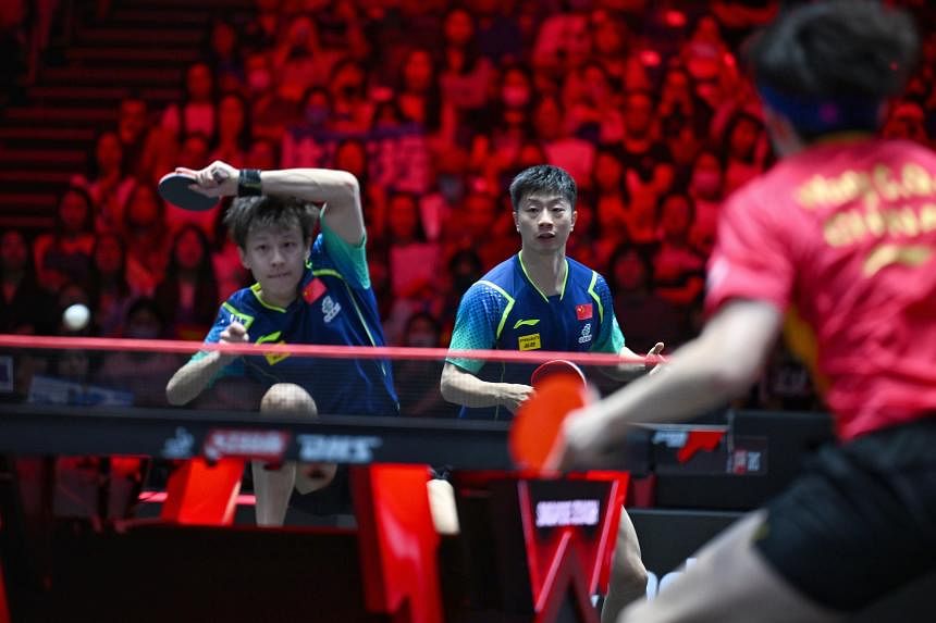Chinese table tennis star Ma Long teams up with Lin Gaoyuan for the first Singapore Smash title