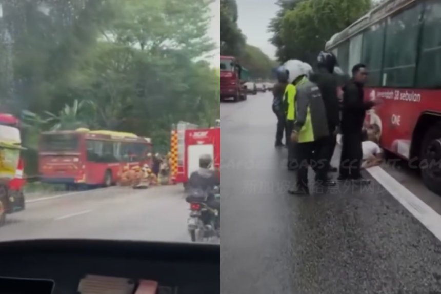 Motorcyclist dies after being trapped under a bus on BKE | The Straits ...