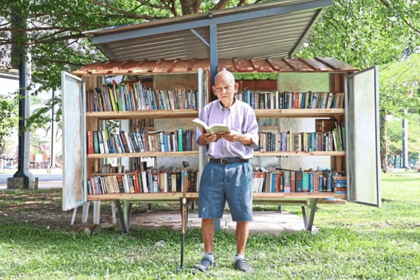 Elderly Malaysian man operates mini libraries in a park | The Straits Times