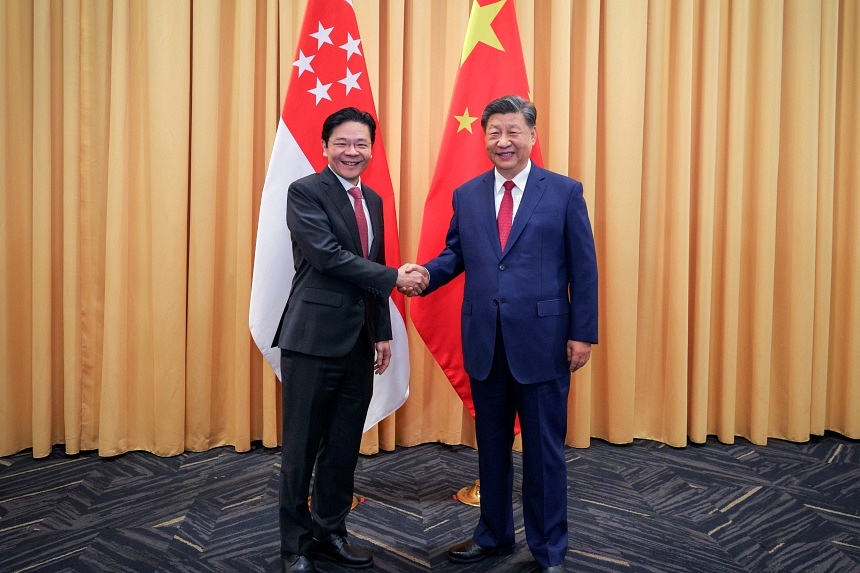 Prime Minister Lawrence Wong meets with Chinese President Xi Jinping on the sidelines of the Apec summit in Peru