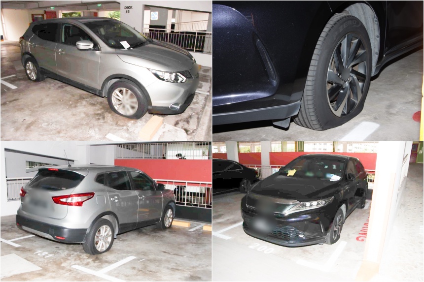 Man arrested for alleged public nuisance after tyres of multiple vehicles found deflated