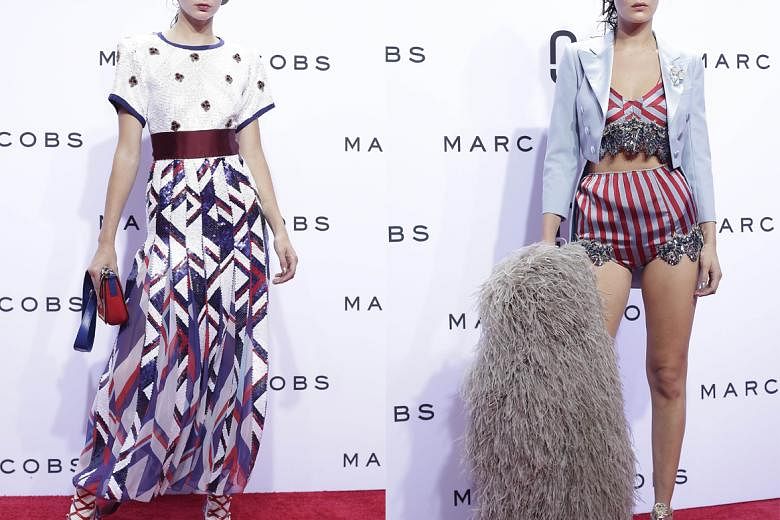 Calvin Klein's outfit (left) explores modern sensuality. Ralph Lauren's Riviera-inspired collection (left) has a timeless elegance. Models of the moment Bella Hadid (far right) and Kendall Jenner (right) at the Marc Jacobs show.