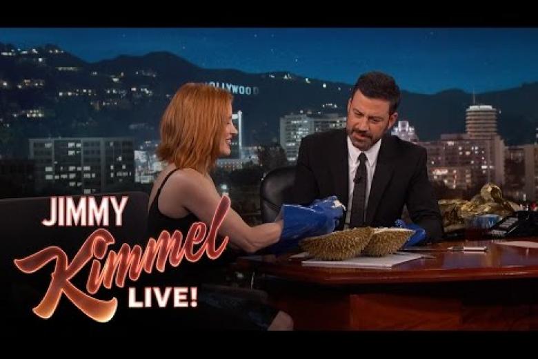 Jessica Chastain shares love for durian on Jimmy Kimmel's talk show