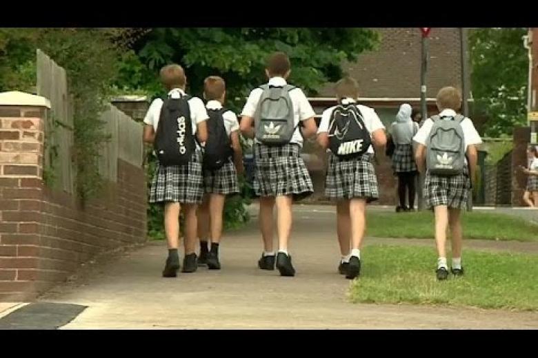 No shorts allowed, so British school boys wear skirts to school in