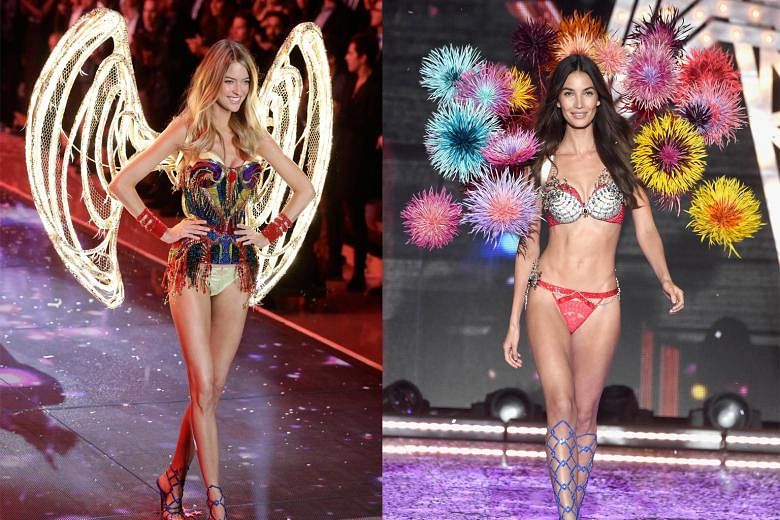 American model Martha Hunt (left) sports the blinged-out, bespoke Swarovski lingerie creation as one of the 10 new angels. China model Ming Xi (above left) is decked out for Christmas, while American model Kendall Jenner (above right) joins the angel