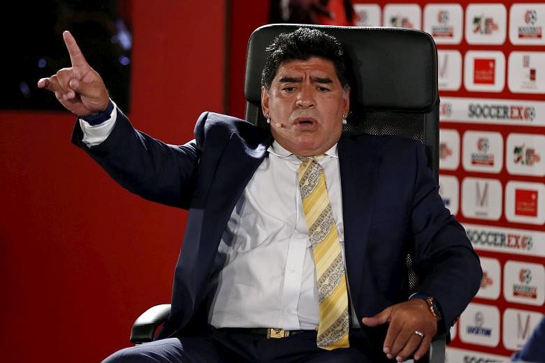 Diego Maradona at last month's Soccerex Asian Forum in Jordan. He is the third man to declare his candidacy for Fifa's top job, after the long-serving Sepp Blatter pledged to step aside despite being re-elected last month.