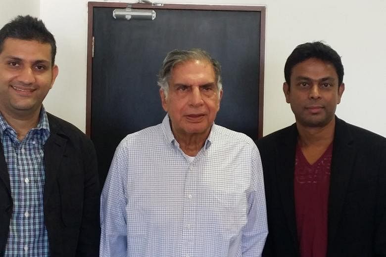 Mr Ratan Tata (centre) with Jungle Ventures' Amit Anand (left) and Anurag Srivastava. Mr Tata joined Jungle as special adviser.