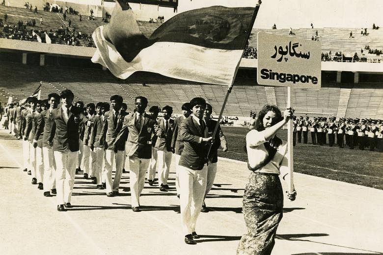 Lim Teng Sai, part of the Combined Schools team who played in Cheras days before Singapore's independence, was also the country's flag-bearer at the 1973 AFC Youth Championship in Teheran, Iran. At left in front is future radio DJ and sports commenta