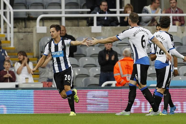 Florian Thauvin celebrating after scoring the first goal for Newcastle on Tuesday. The French winger wasted no time in showing his new Newcastle supporters precisely what he is capable of.