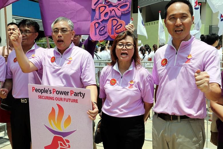 PPP candidates for Chua Chu Kang GRC are (from left) Mr Syafarin Sarif, Mr Goh Meng Seng, Ms Low Wai Choo and Mr Lee Tze Shih. The party, founded in May, is competing in only this GRC.