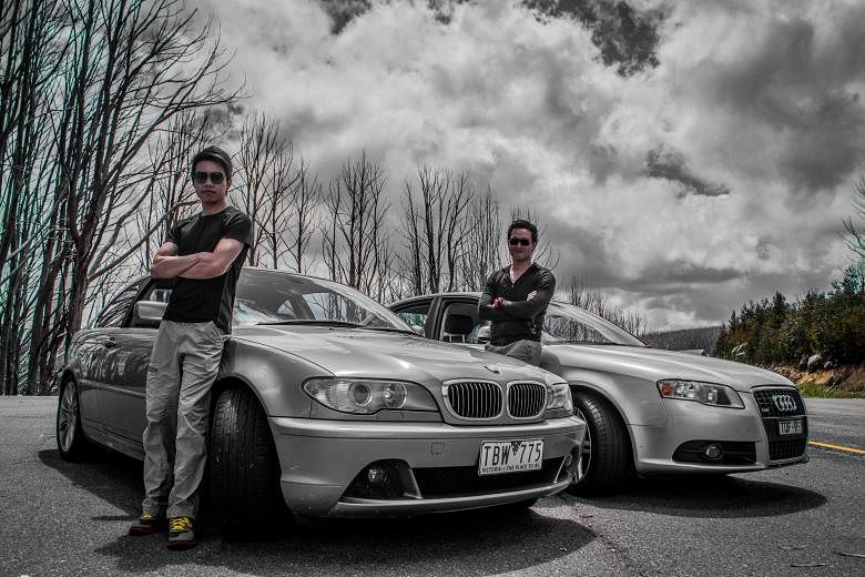 Dr Sherman Lee (left) with his BMW 330Ci and Dr Roy Ong with his Audi A4 3.2 quattro in Australia.