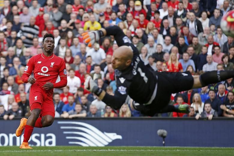 Daniel Sturridge scoring the first of his two goals to put Liverpool 2-0 up against Aston Villa. His return from injury is just the tonic under-fire manager Brendan Rodgers needs.