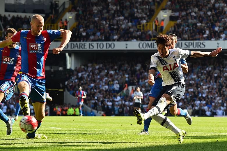 Striker Son Heung Min (in white) scoring against Crystal Palace. The South Korean has added pep to Tottenham's attack with his energy, excellence on the ball and shooting prowess.